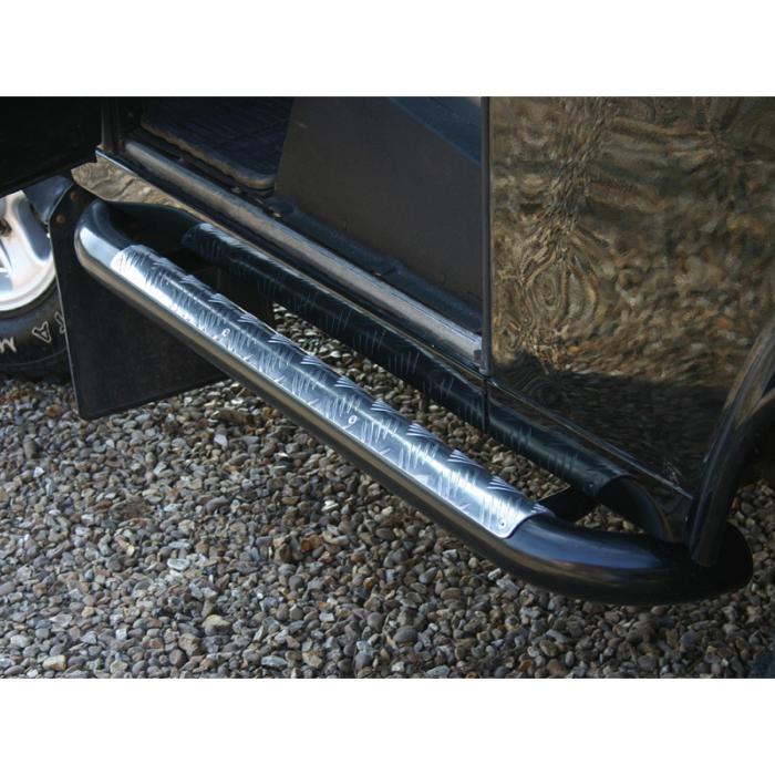 marche pieds / bas de caisse tube noir avec plaque alu pour Defender 90 (la paire)